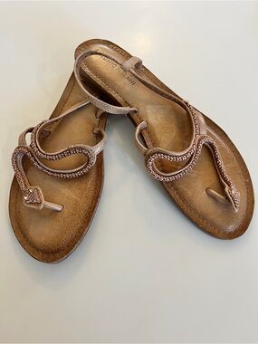 SOLD!!ANTONIO MELANI Tan and Cooper Beaded Snake  T-Strap Sandals New Size 8 1/2